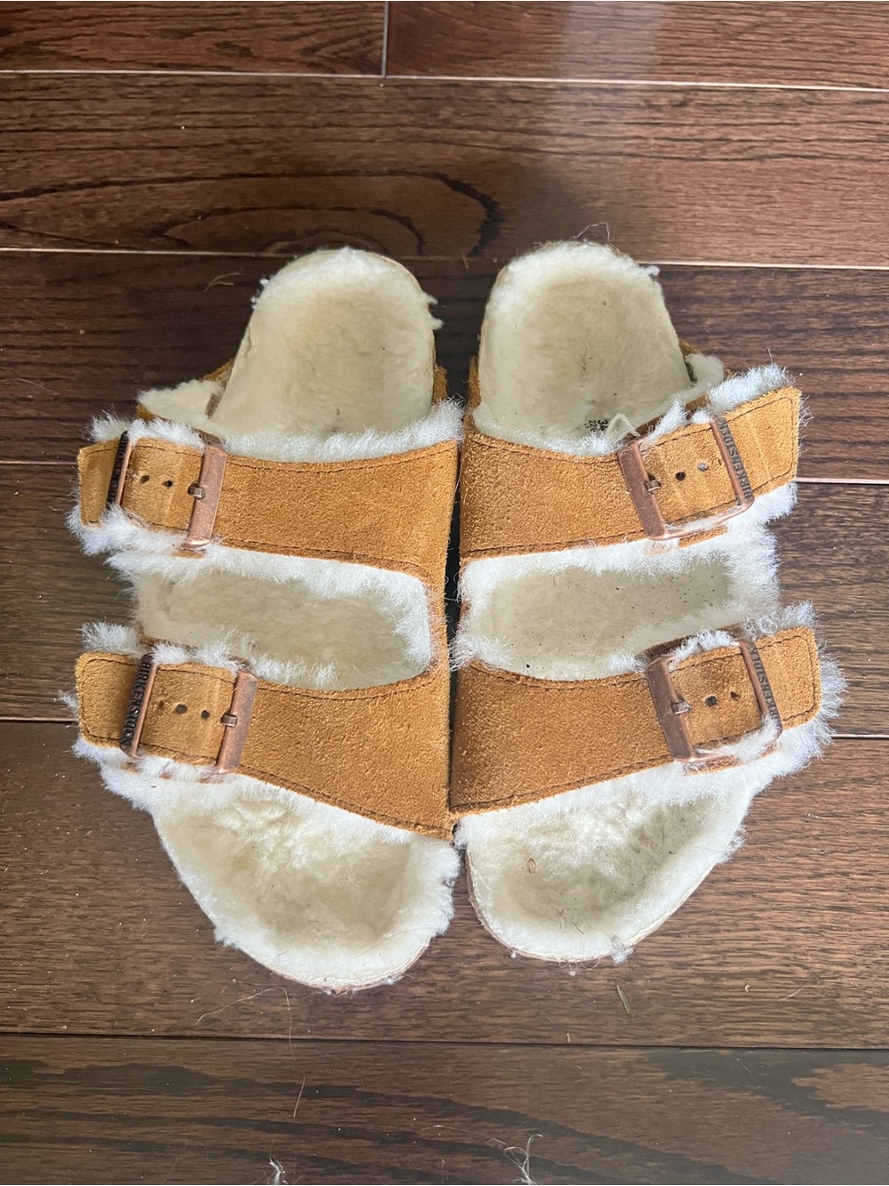 Birkenstock Kids Double Strap Shearling Sandals - Brown - Like New